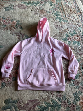 Pink palm puff hoodie medium